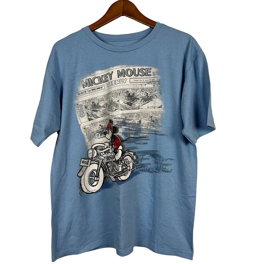 Disney Graphic Tee Mickey Motorcycle Short Sleeve Blue - L